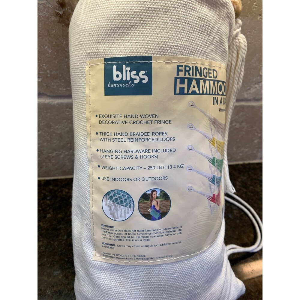 Bliss Hammocks Fringed Hammock in a Bag Cream NEW - Picture 2 of 9